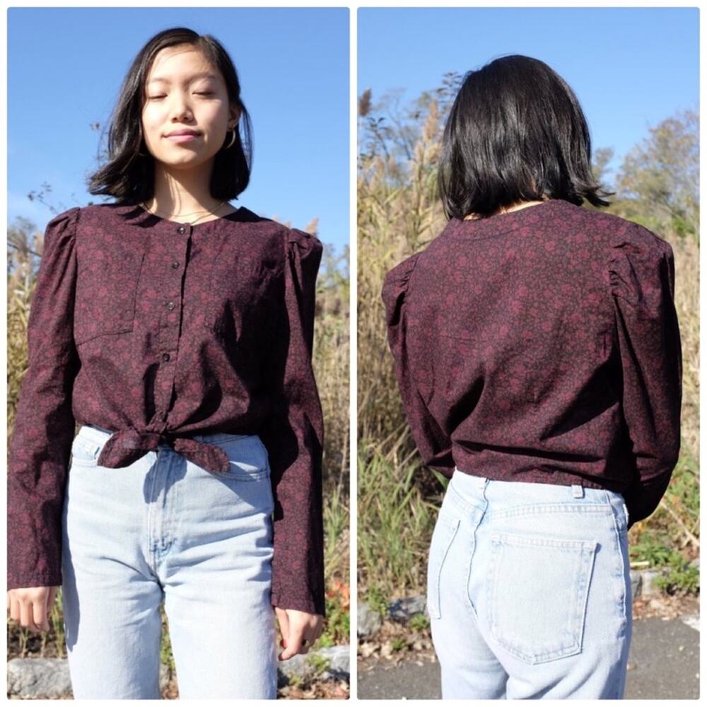 Prairie Underground Sax 100% Cotton Tie Long Sleeve Blouse Size‎ Large
